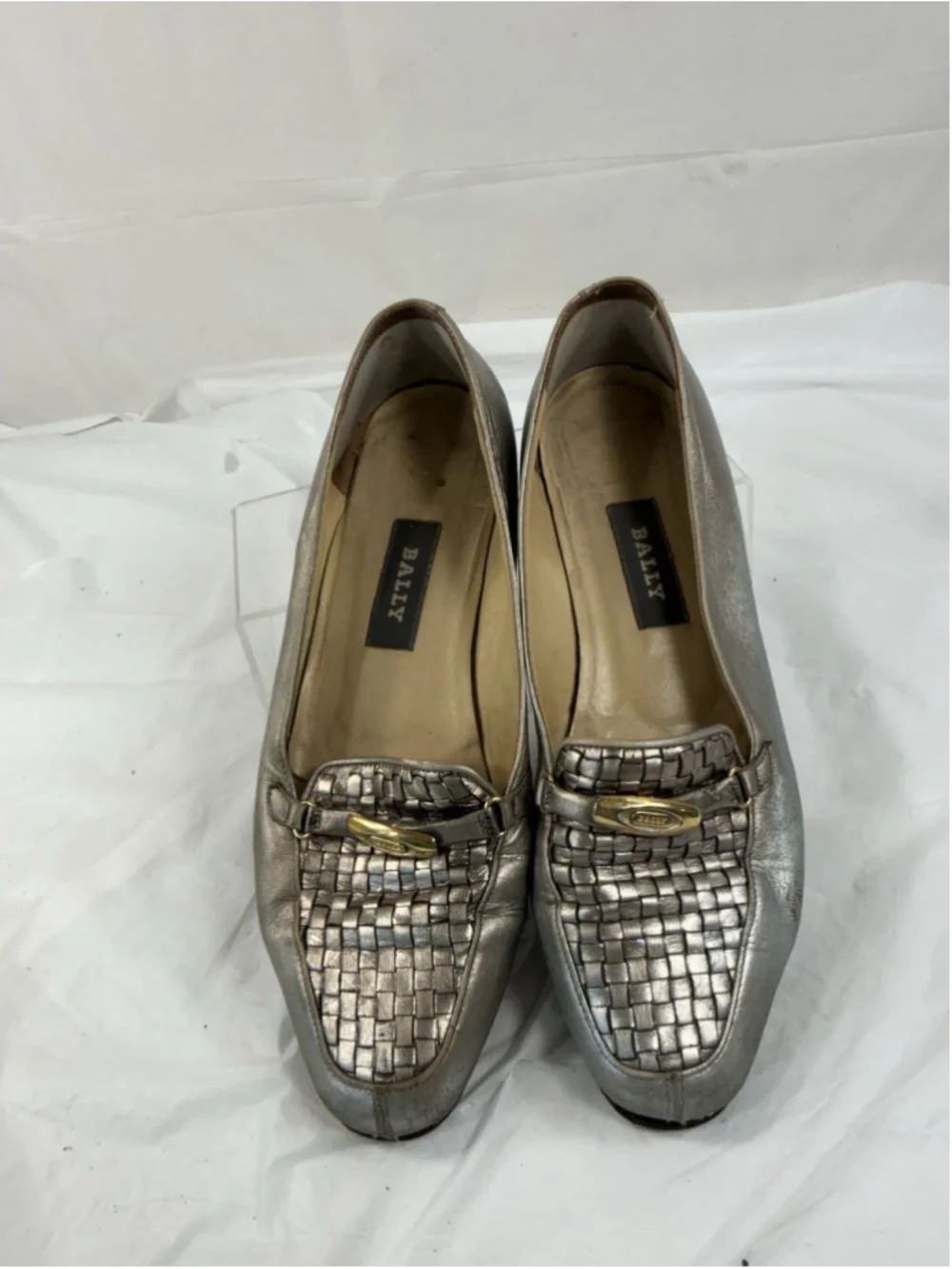 Bally Leather PEWTER Woven Classic Loafers Basketweave Vanessa SZ 6.5 C